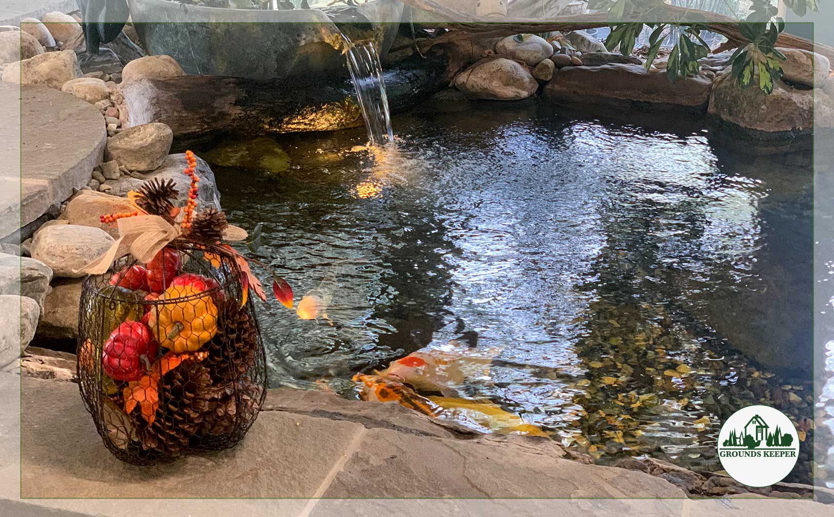 showroom interior pond with fall decor 