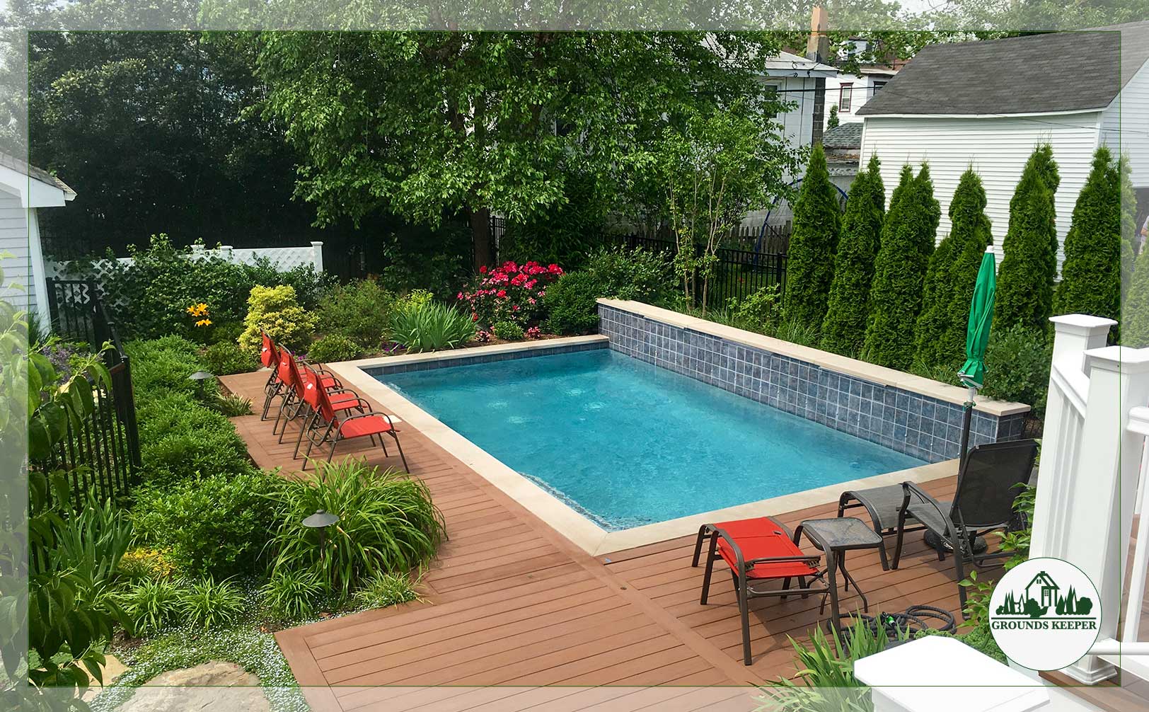small backyard private pool and deck