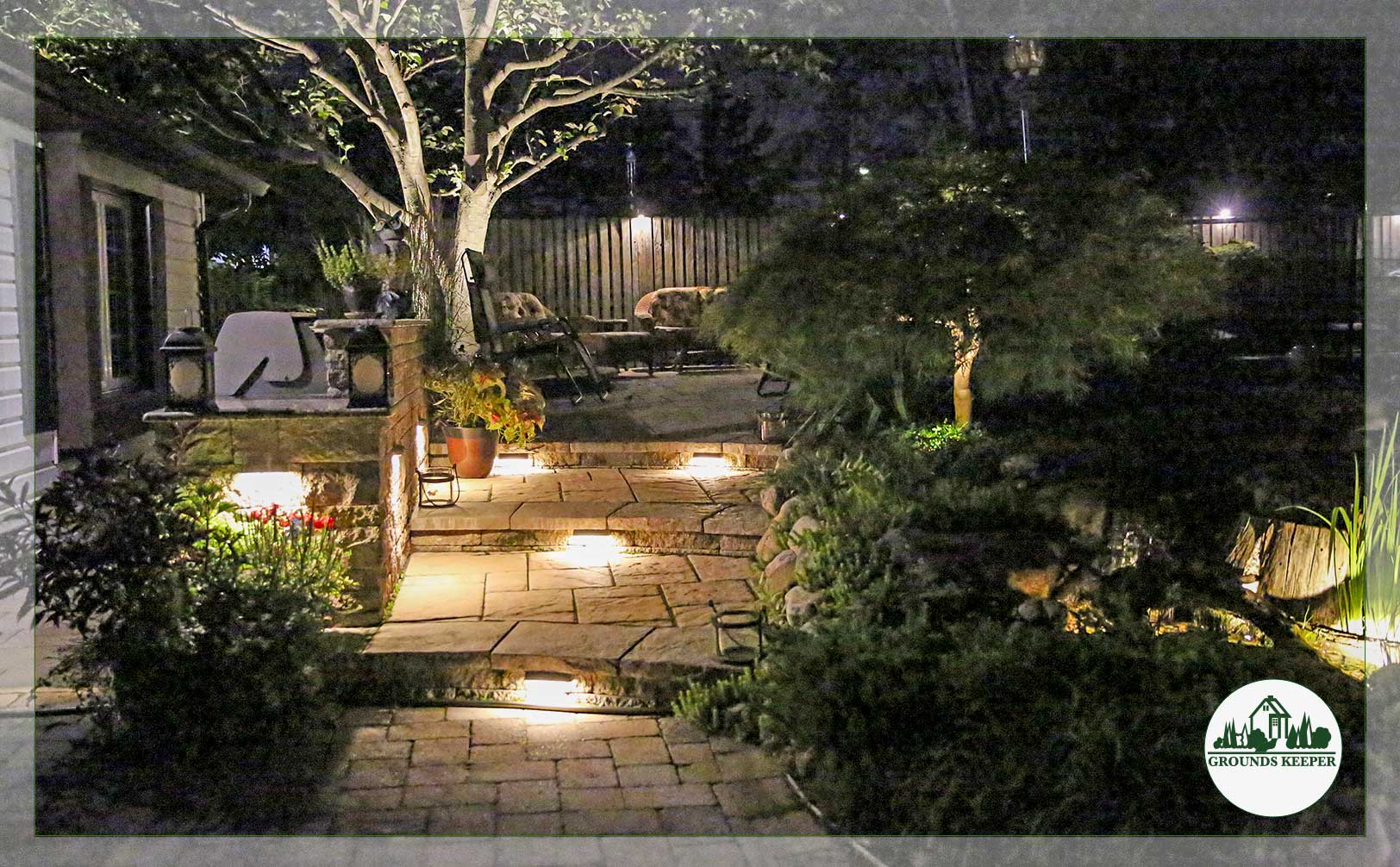 lighting embedded in pavingstone steps