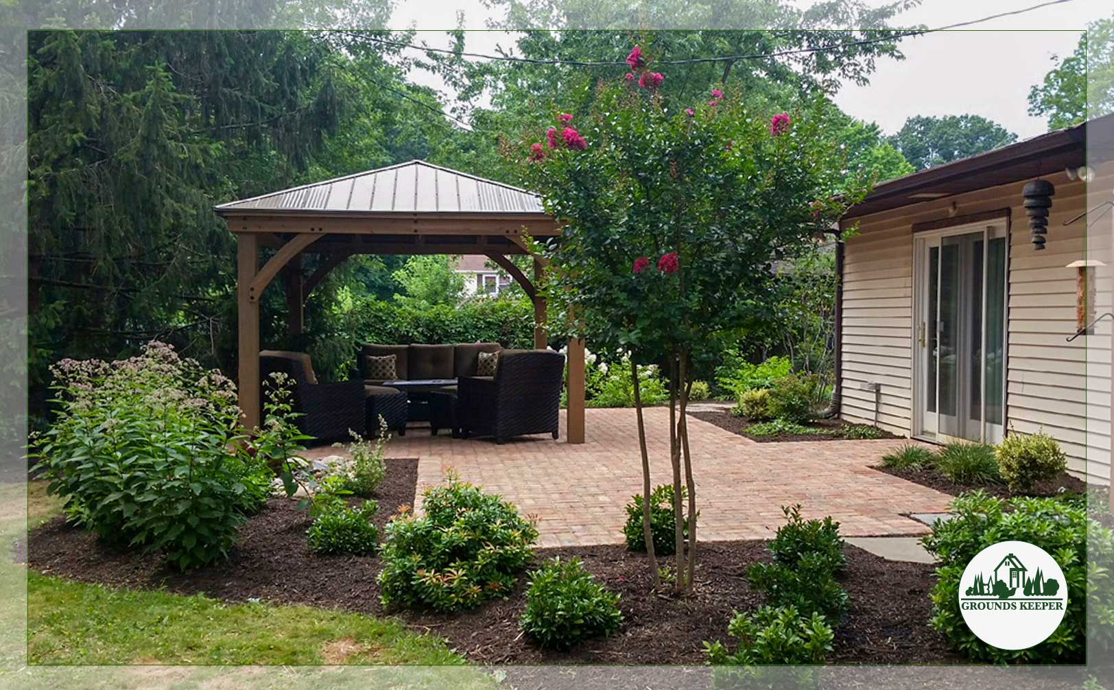 covered patio seating area with gazebo
