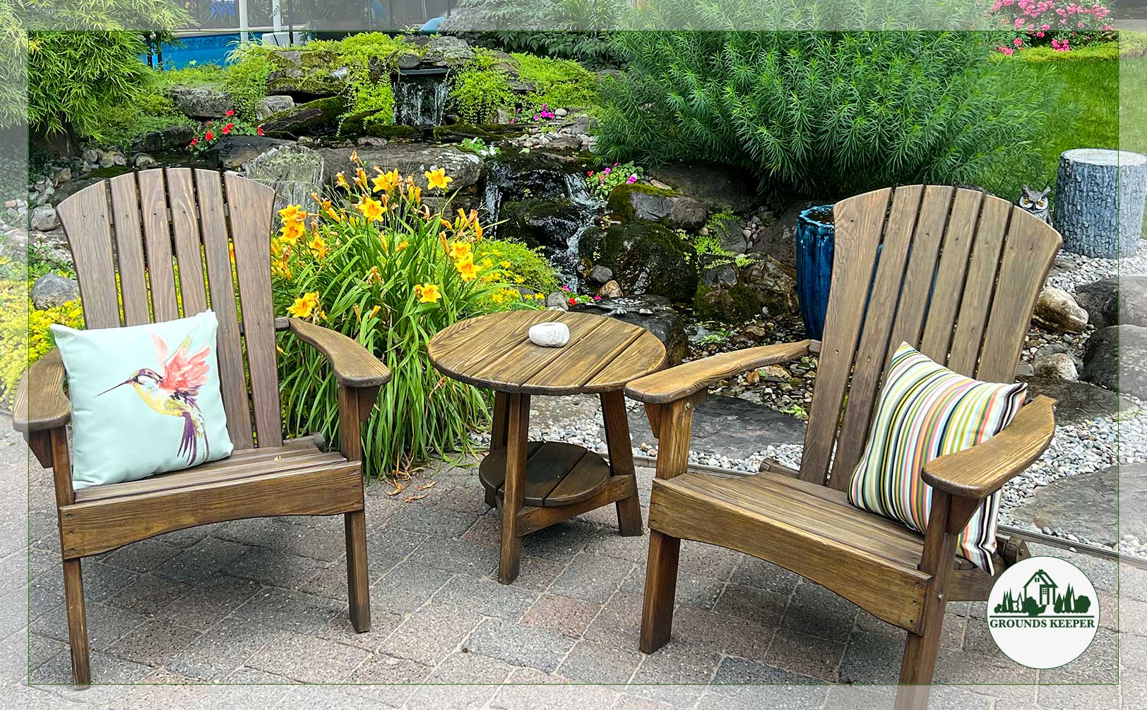 adirondack chairs with waterfall 