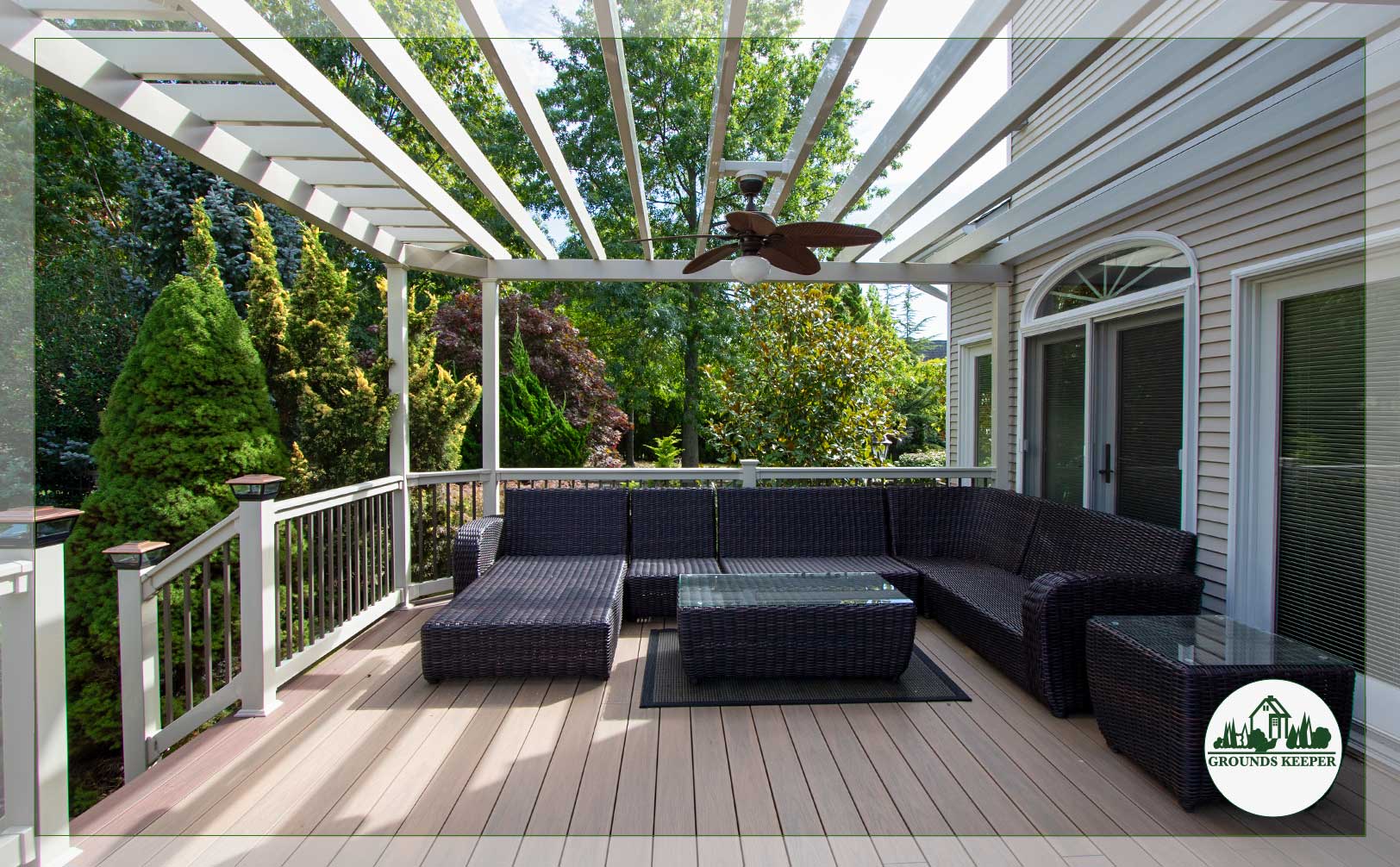deck seating under pergola