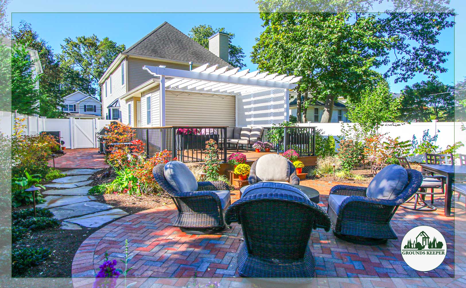 outdoor living space patio fire pit and pergola