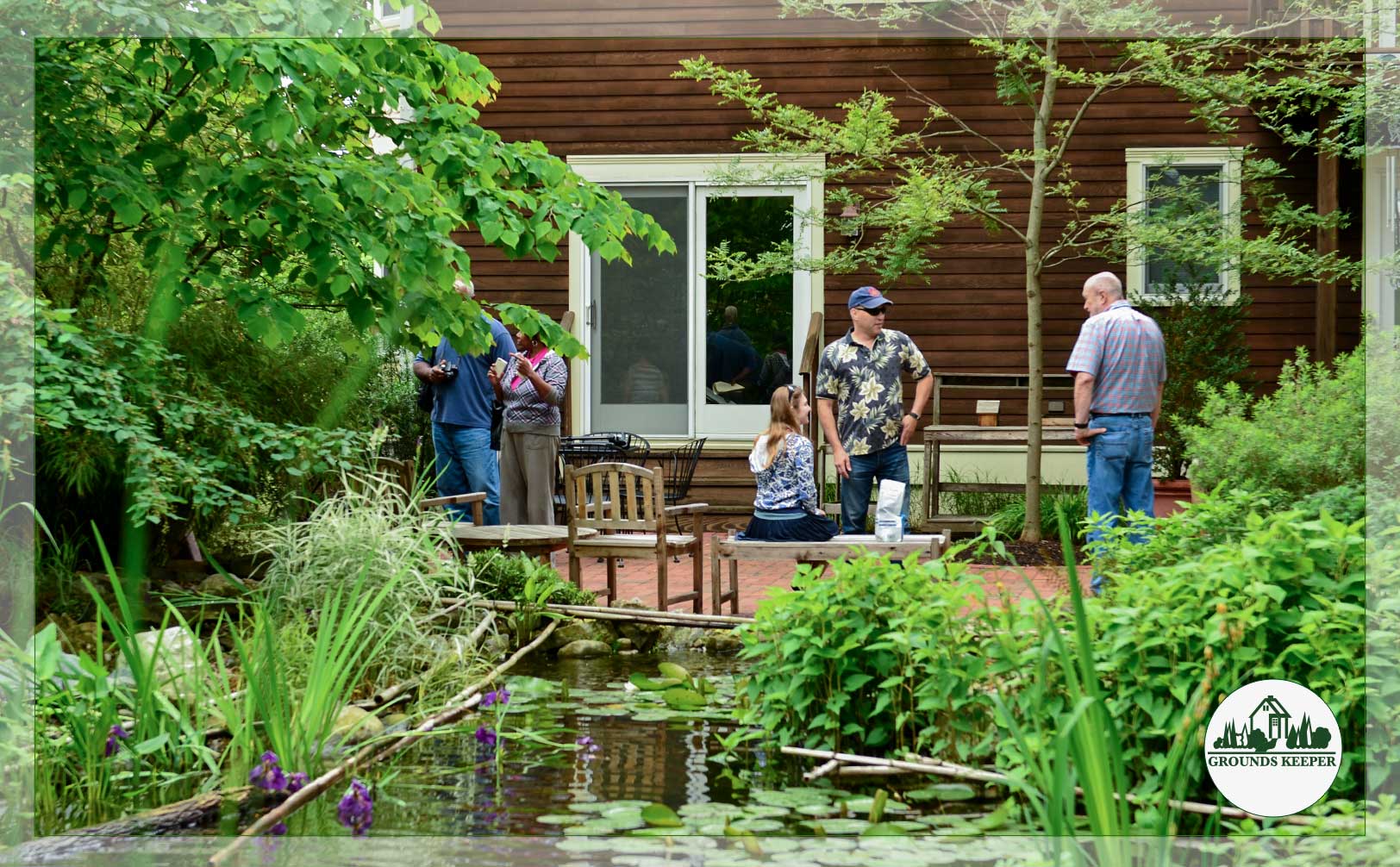 back yard deck and pond for entertaining