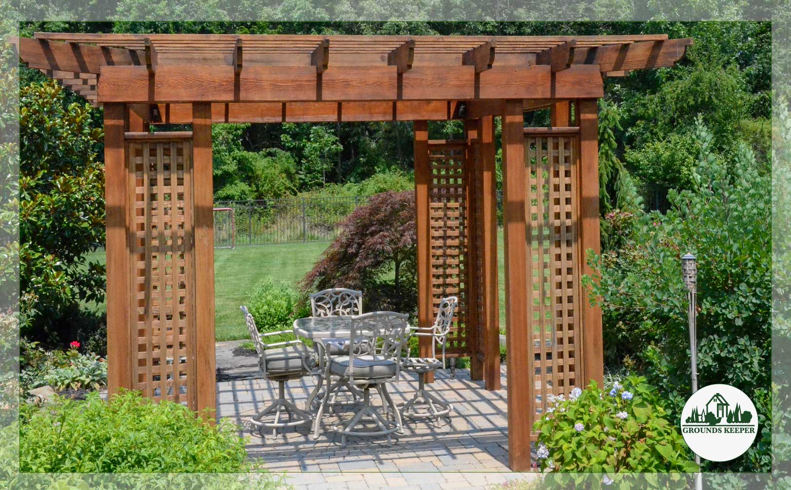 seating under garden pergola