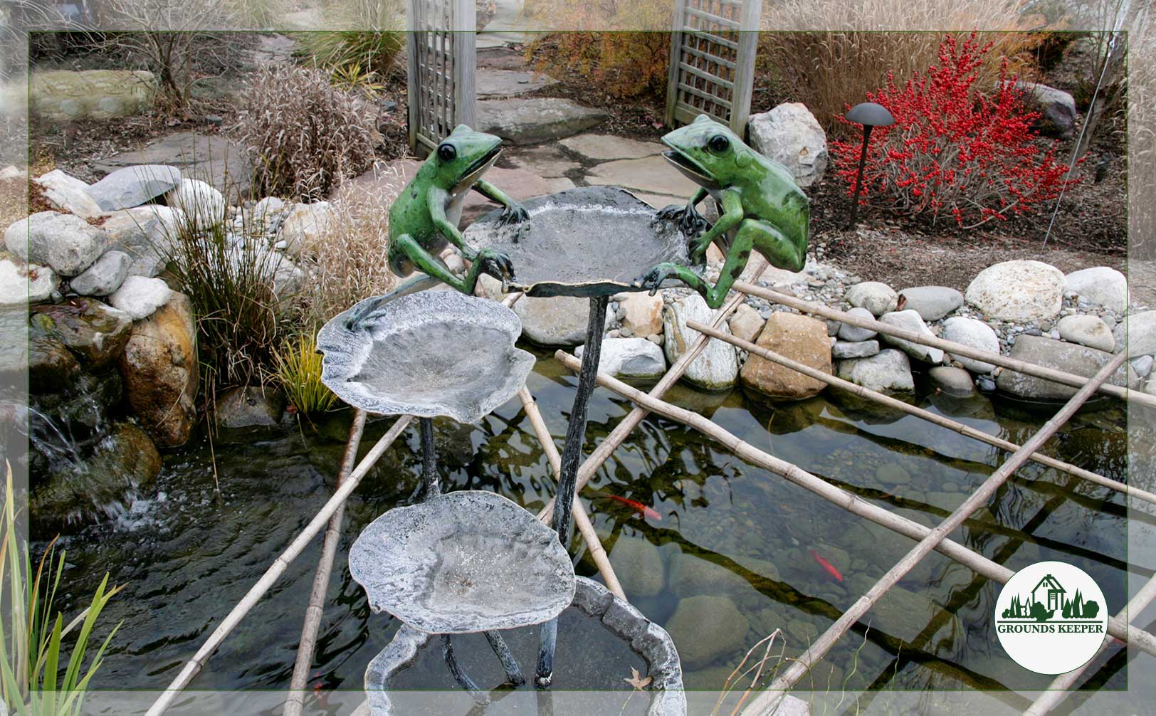 frog seesaw decor in pond 