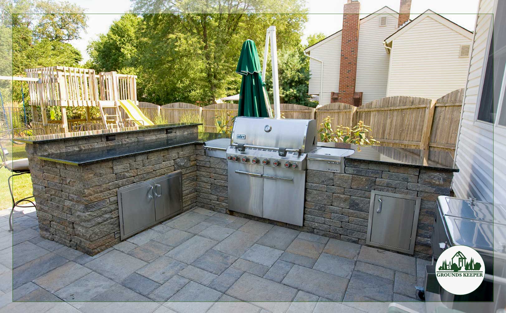 kitchen with natural stone and granite counters 