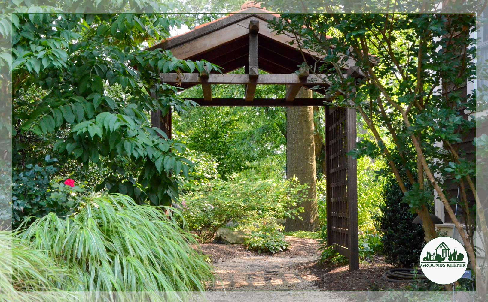 path under wood archway