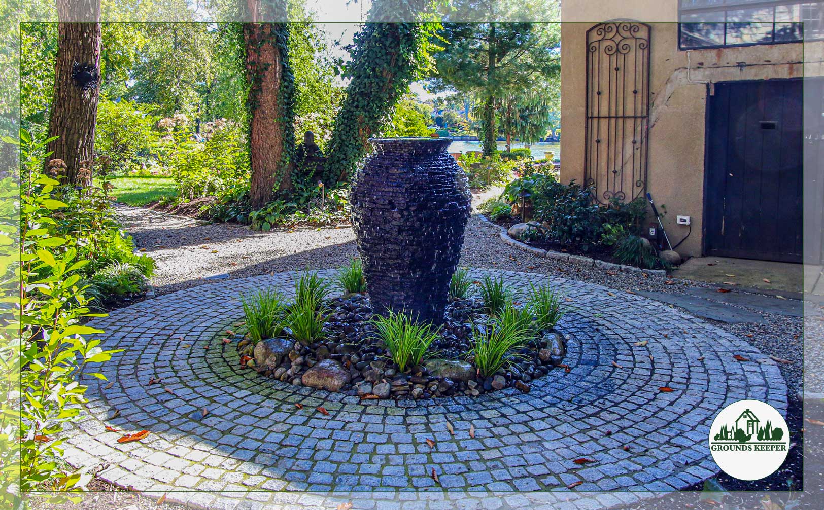 bubbling urn with circular pavers