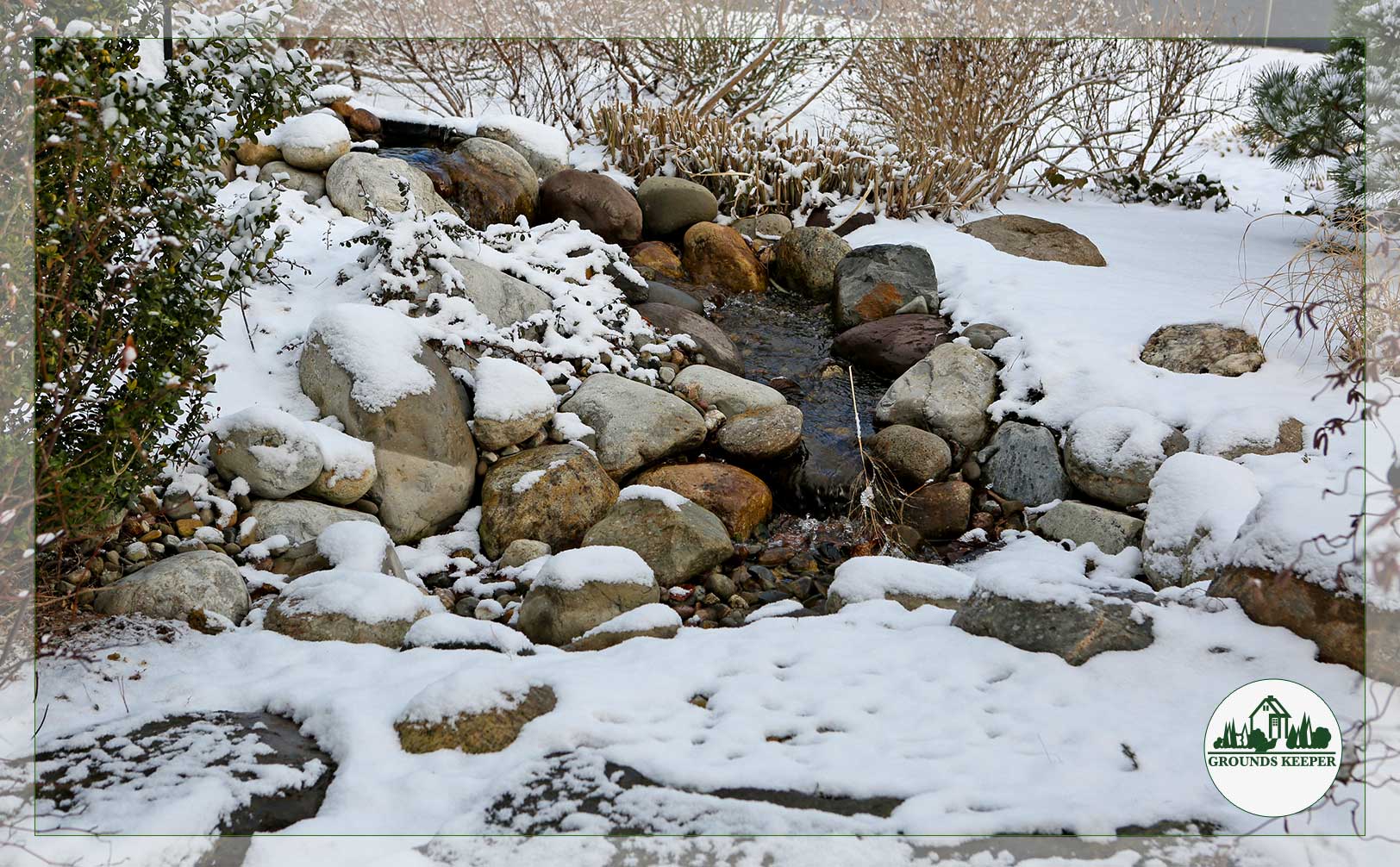 winter natural stone and waterfall