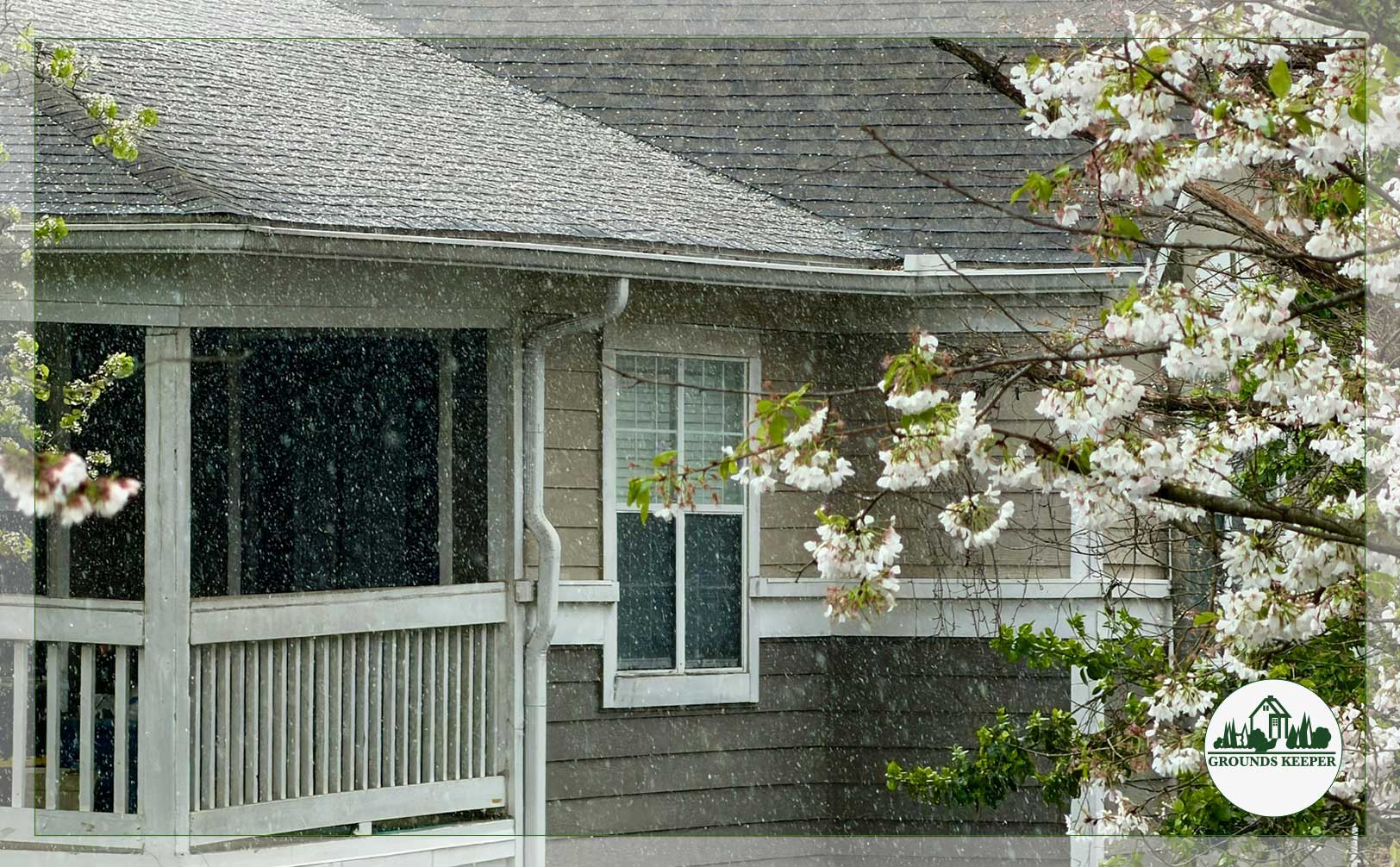house covered porch in rain
