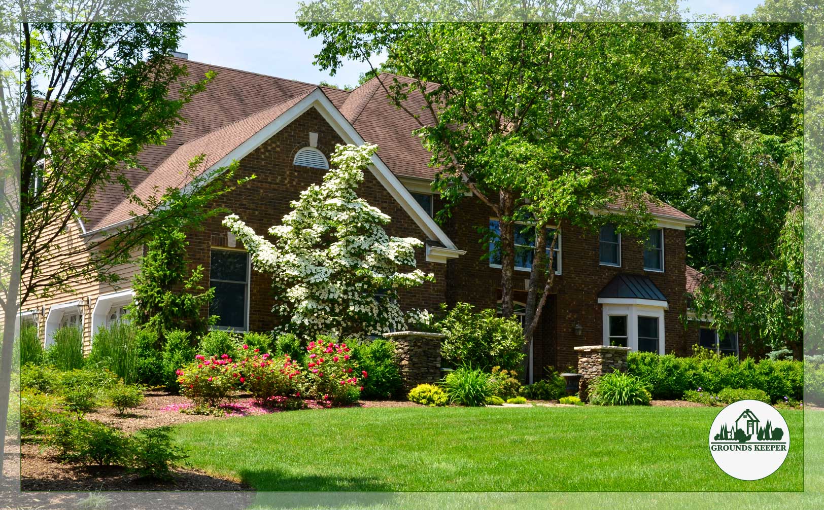 front lawn with flowering trees 